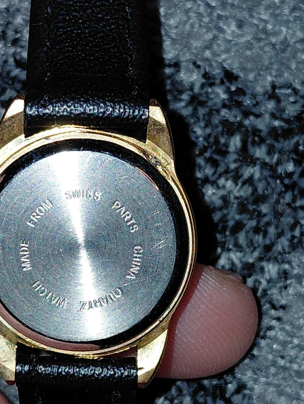 Vintage Navarre Diamond Quartz Watch Black Dial Gold Tone Leather Band CC